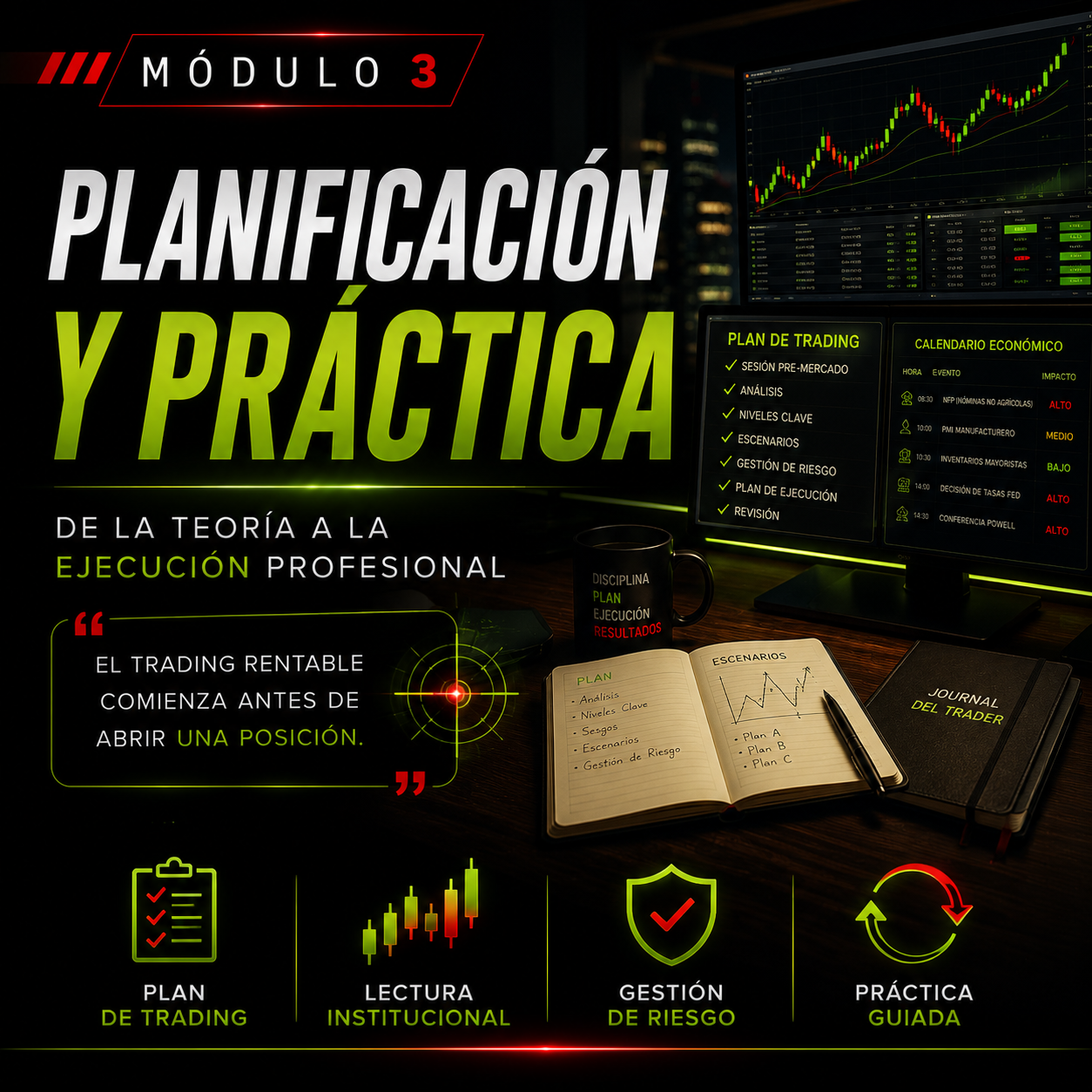 "Entrena como un trader de Wall Street"<br>Módulo 3<br>Construye Tu Sistema de Trading<br>De la teoría a la ejecución profesional.