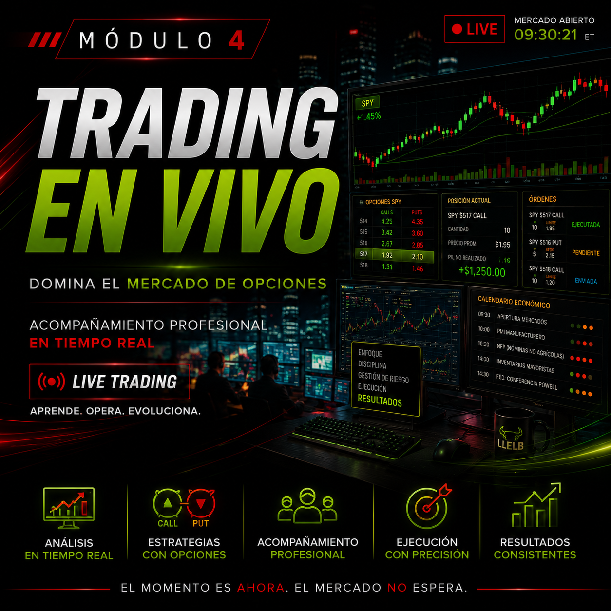 «Opera en tiempo real junto a Guillermo»<br>Módulo 4<br>Trading en Vivo<br>La Mesa de Trading de Los Latinos en la Bolsa<br>⭐ EL FAVORITO DE NUESTRA COMUNIDAD